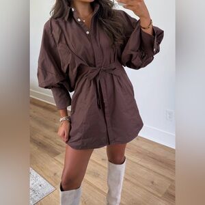 Elegant Brown Shirt Dress size medium never worn